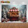 Mocsicka Christmas Background Winter Snow Xmas Tree Cake Cart Decoration Happy New Year Party Kid Photo Backdrop Birthday Banner
