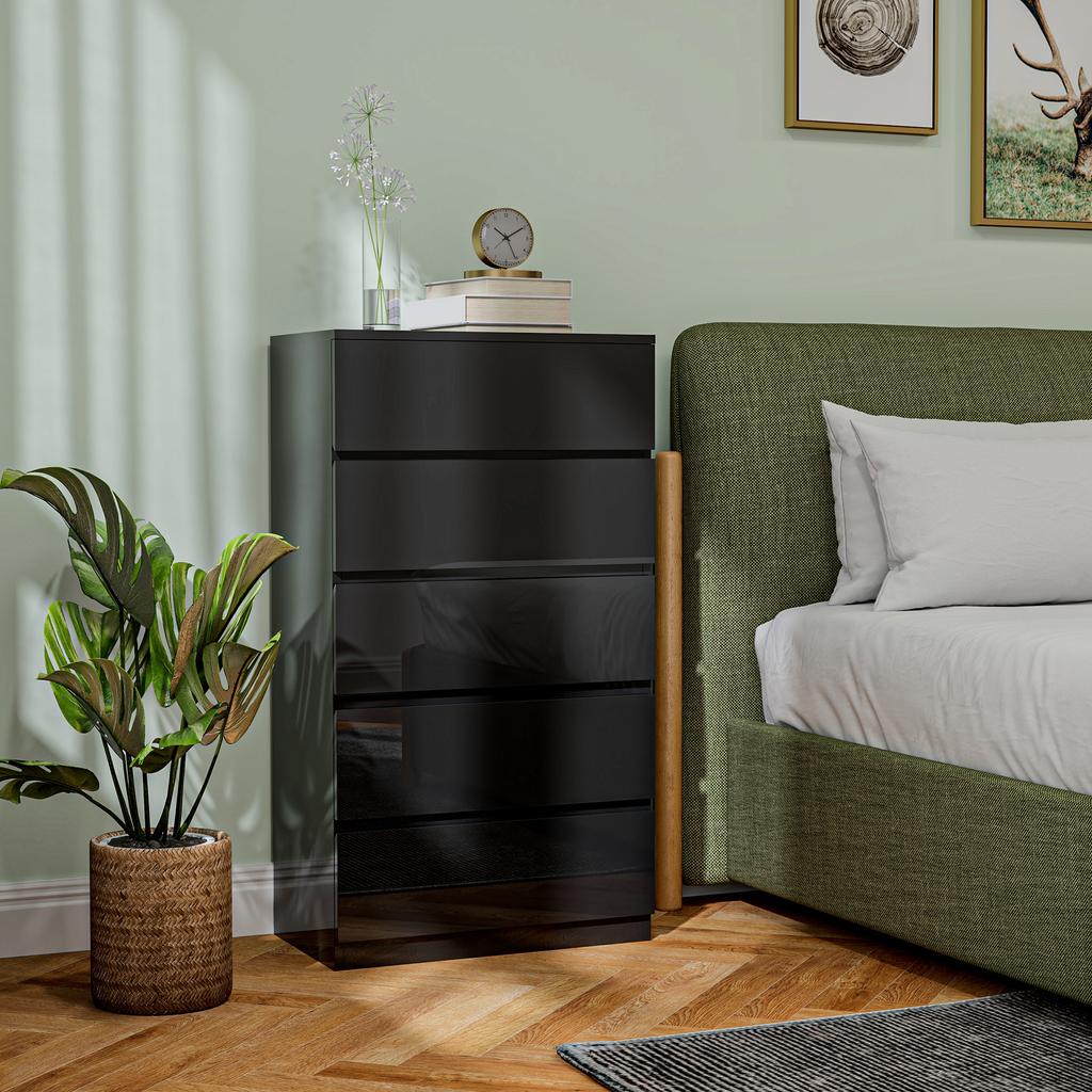 Chest of Drawers with 5 Drawers Modern Style Drawer Unit for Bedroom Entrance Living Room 55x34x100 cm Black