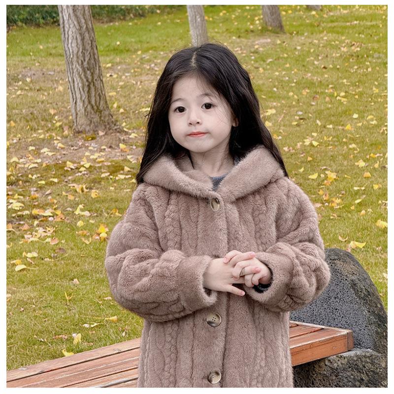 Dívčí kožich Dětský zahuštěný norkový sametový ekologický kožich Dětský zimní kabát