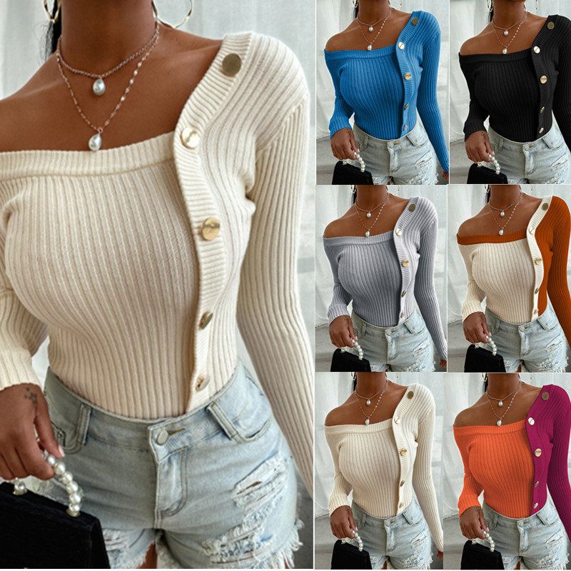 

Wish Amazon Hot Fashion Wind Elegant Fall and Winter New Arrival Fashion Patchwork Button Thread Tops Female White XL