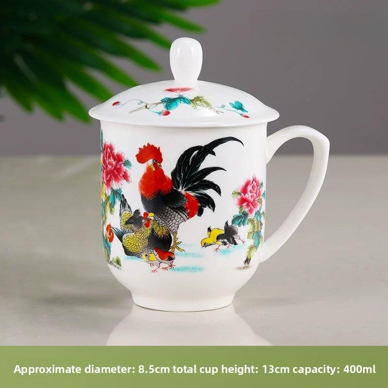 

Керамика Jingdezhen Большая емкость Чашка для чая Офисная с крышкой Чашка для чая Домашняя Фарфоровая Водяная чашка Чайная посуда Принадлежности Ситечко для чая 8.5X13CM 370ML