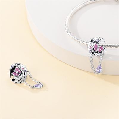 Genuine Copper Charm Luxurious Purple Butterfly Bead Fits Bracelets DoItYourself Women Crafting Delicate Gifts