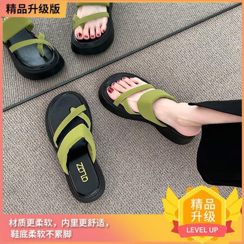 

Thick-soled cool slippers women s 2025 summer wear fashion muffin-soled sandals casual versatile flip-flops beach slippers 40 зелений