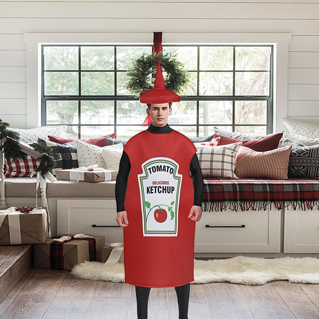 Ketchup Costume Ketchup Cosplay Halloween Costume for Adult Unisex Role Playing Dress Up Clothes Props Novelty Clothing for Men