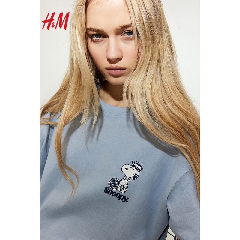 

HM Women s T-shirt 2025 Summer New Arrival Snoopy American round Neck Large Profile Printed Short-Sleeved Top 1260635 Light beige/apoh(Monet Water Lilies) 155/76(XXS)