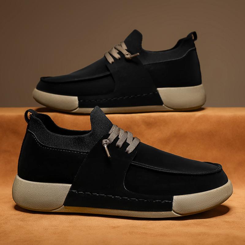 Leather Casual Shoes Men  New Lace-up Thick Sole Casual Sneakers Versatile Leather Muffin Shoes Elevated Male Board Footwear