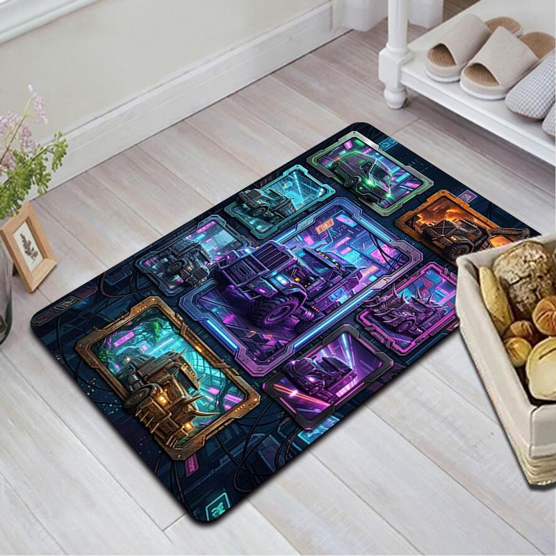Cyberpunk Truck Gallery Pattern Rug Floor Mat for Living Room or Bedroom Soft and Comfortable Carpet a Gift for Birthday and Holiday.