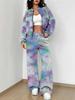 Flame pattern splicing autumn and winter new European and American women's clothing retro pattern printing suit women