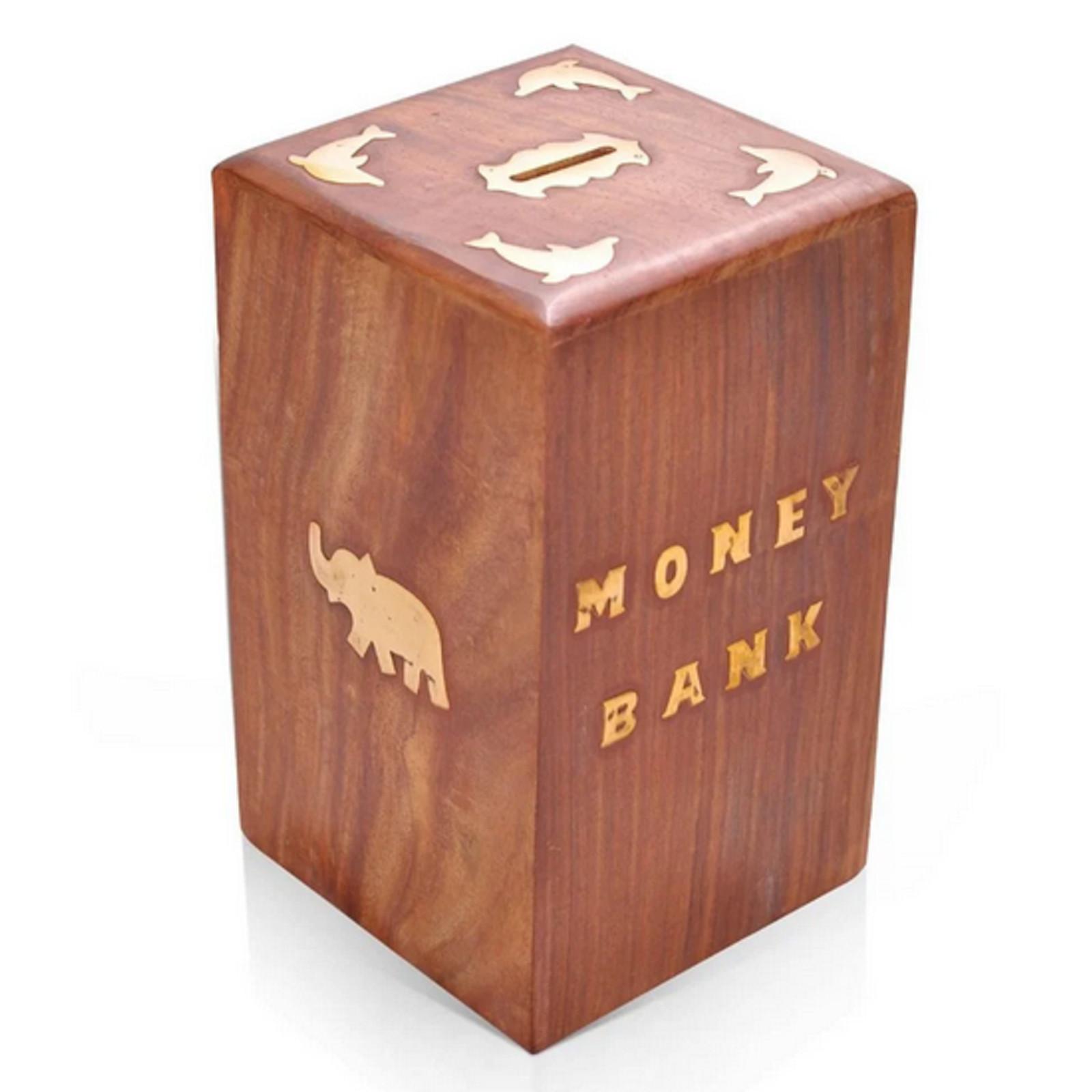

@ Wooden Brown Money Bank With Lock Cash Box For Unisex 804Gm Zr-8096-60%Off