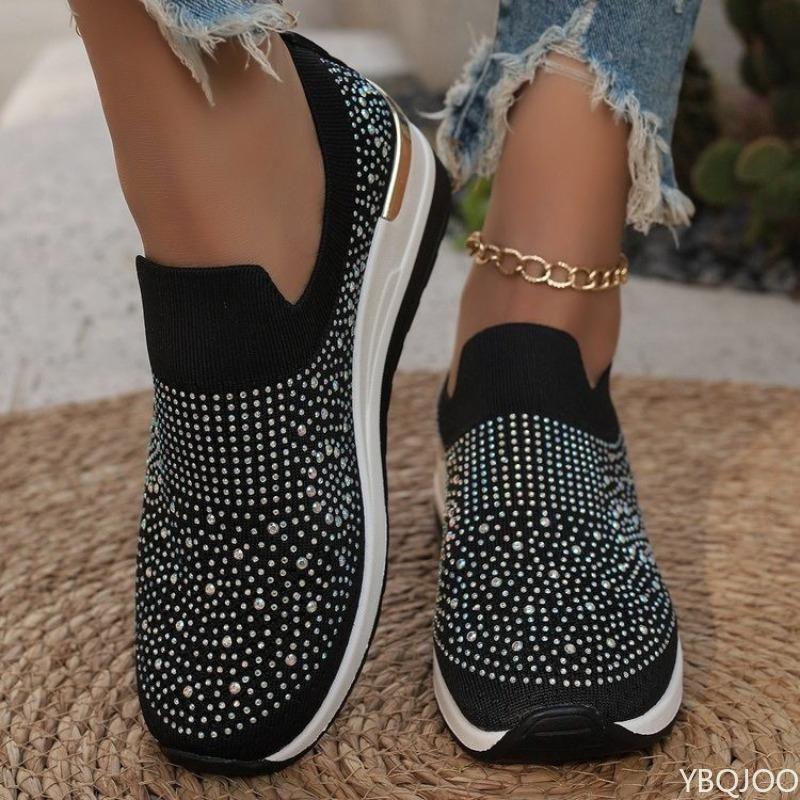 Fashion Women's Thick soled Sneakers Spring Summer New Style Diamond Inlaid Fashion Round Head Casual Comfortable Single Shoe