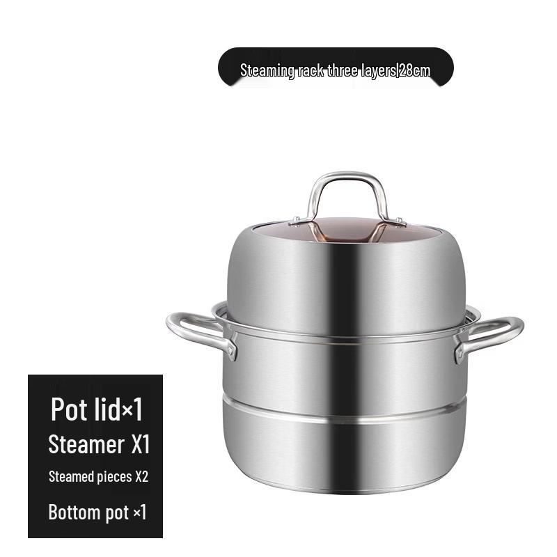 ZISIZ 304 Stainless Steel Double Layer Steamer Pot