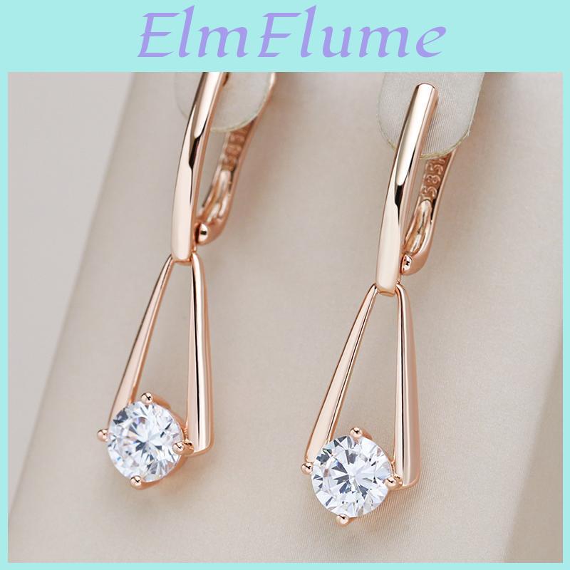 Simple Kienl Shiny Zircon Natural Drop Earring For Women Luxury Rose Gold Color Long Earring High Quality Daily Jewelry