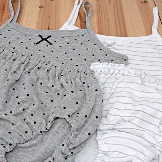 Garo Camisole Top and Polka Dot and White and Size 140 to Japanese Size 2-Piece Set, Double-Breasted Bottoms, Striped, Girls', Gray, (Equivalent 140)