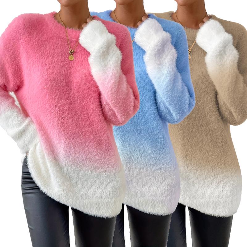 Elegant Women's Wool Gradient Knit Sweater - Autumn/Winter Collection, Round Neck