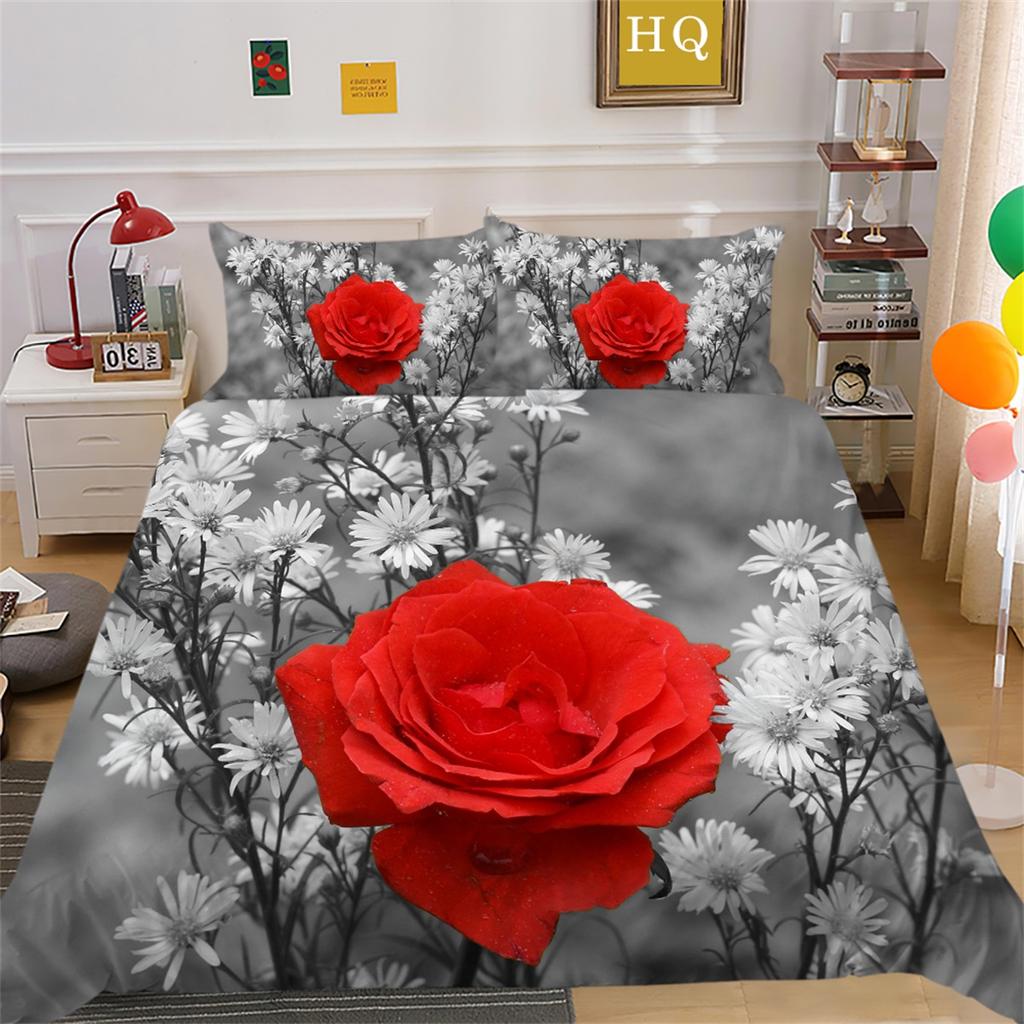 3D Flower Sea Bedding Set Flower Series Quilt and Pillow Case 2/3 Pieces AU180 * 210 Full Size Soft and Easy To Clean Home Decoration