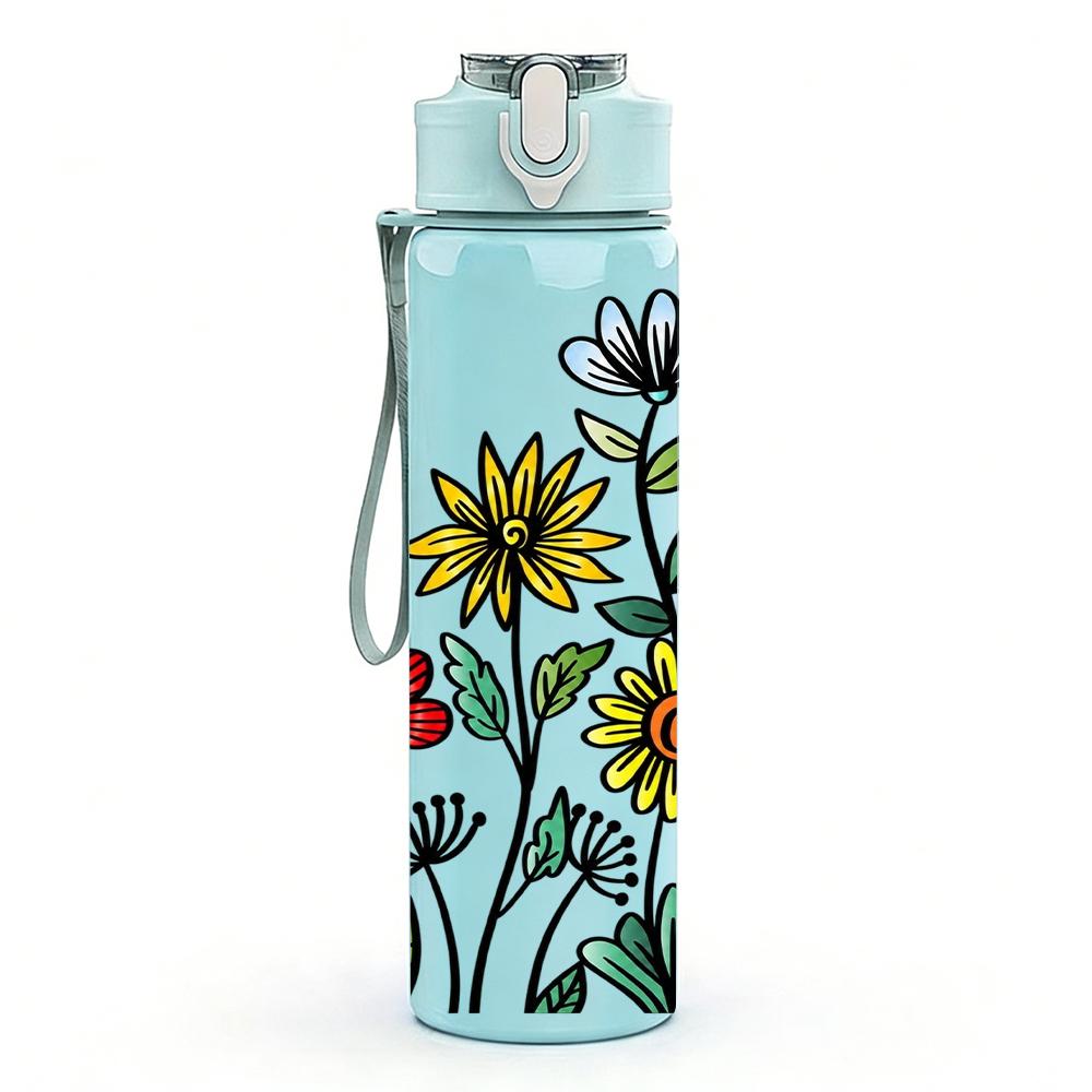 1PC Multi Wildflower Daisy Bouquet 750ml Color Plastic Sports Water Bottle Leakproof Flip Straw Lid Suitable for Sports Office Home Use