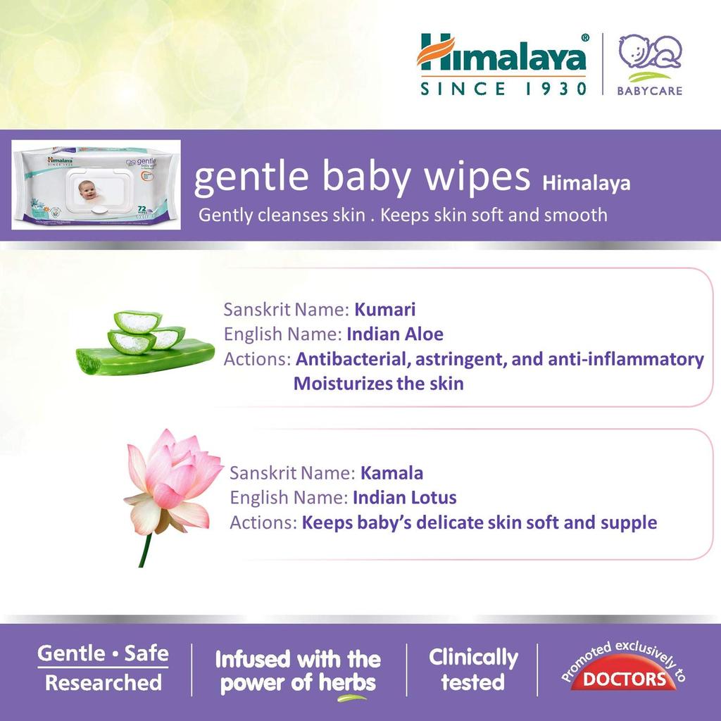 Himalaya Gentle Baby Wipes 12 Sheets Soft Moisturizing Baby Skin Cleansing Sensitive Care