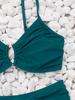 Solid Ruched High Waist Sexy Bikini Set Elegant Slimming Two Piece Swimwear
