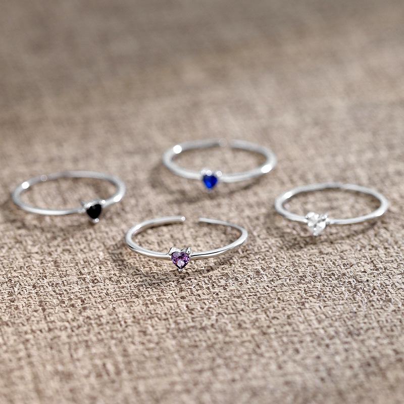 S925 Sterling Silver Adjustable Diamond & Multi-color Zircon Pinky Ring