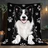 Border Collie Pfotenabdruck Flanelldecke - Leichte Überwurfdecke für Sofa, Bett, Reisen, Camping, Büro - Weiches Warmes Polyester