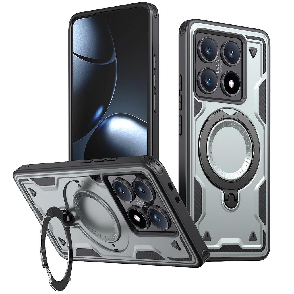 Für Xiaomi 14T Pro Hülle Militär-Panzer Stoßfest 360° Drehbarer Magnetischer Metallring Ständer TPU Rahmen Kunststoff Handyhülle Fundas