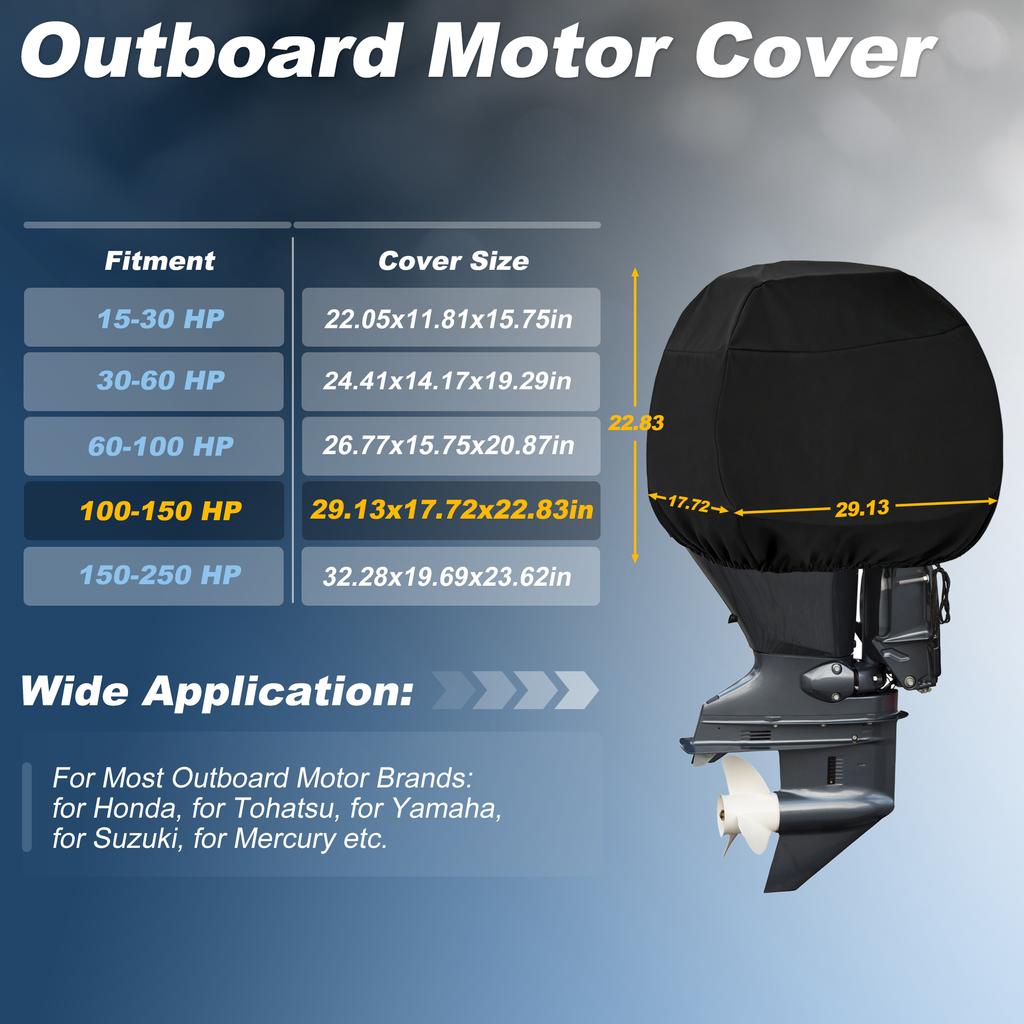 X Autohaux Outboard Motor Cover 600D Oxford Heavy Duty Boat Engine Cover Waterproof Boat Motor Semi-Cover Outboard Engine Cover