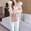 Autumn/Winter Hooded Knitted Cardigan with Faux Fox Fur Collar for Women