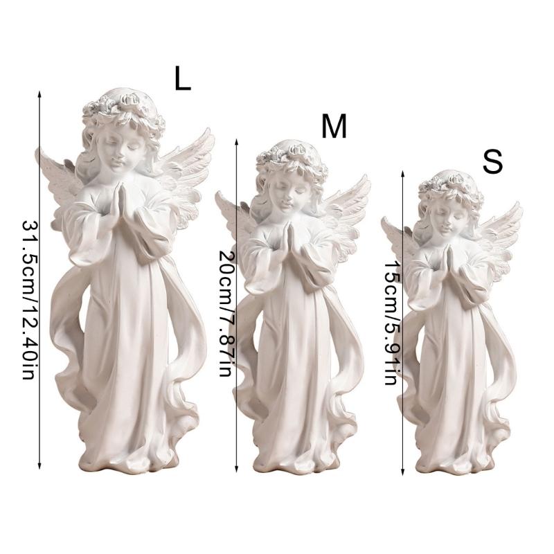 Resins Little Angel Girl Statue Artistic Desk Decors Nordic Styles Praying Cherub Sculpture With Wing Religious Gift