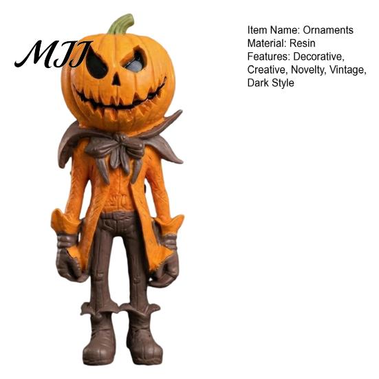 Halloween Pumpkin Man Figurine Figurine, Resin Figure, Classic Ghost Spooky Gentleman Statue for Office Face Desktop Ornament Home Tabletop Decoration