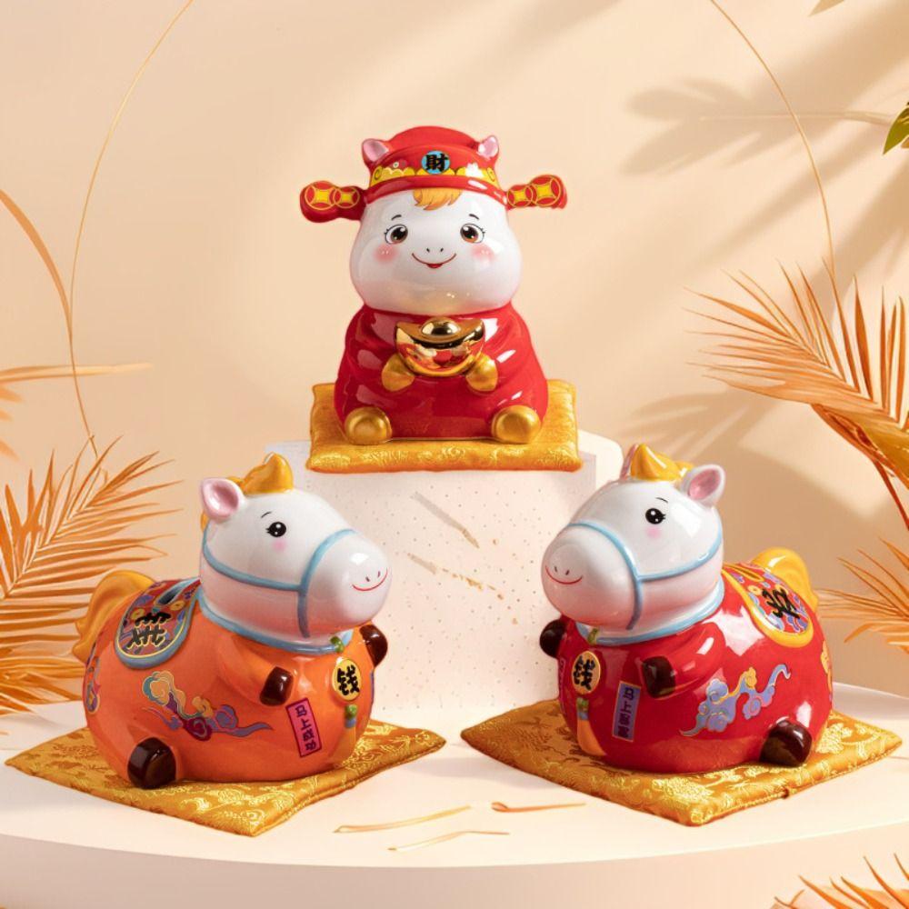 Ceramic Material Ceramic Horse Ornaments Horse Design Figurine Style Piggy Bank Piggy Bank Function Zodiac Theme New Year Gifts