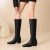 Krazing Pot Cow Skin Microfiber Pointed Toe Thick High Heels Knee Boots Size 46 Size 45 Slip On Plus Size Women Keep Warm Long Boots