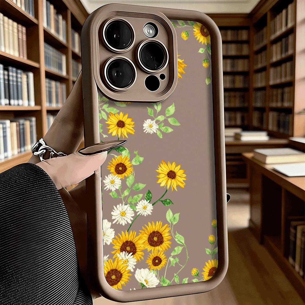 Watercolor Sunflower Pattern Soft TPU Phone Case for iPhone 17 16 15 14 13 12 11 Pro Max Plus Shockproof Anti-Slip Cover