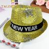 Paillettenhut, Happy New Year, Jazzhut, Vintage-Cowboy-Stil, Party-Club, Foto-Requisite, glitzernder Fedora, Kopfbedeckung für Erwachsene für Cosplays, Feiertage, Karneval