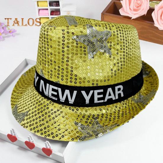 Paillettenhut, Happy New Year, Jazzhut, Vintage-Cowboy-Stil, Party-Club, Foto-Requisite, glitzernder Fedora, Kopfbedeckung für Erwachsene für Cosplays, Feiertage, Karneval