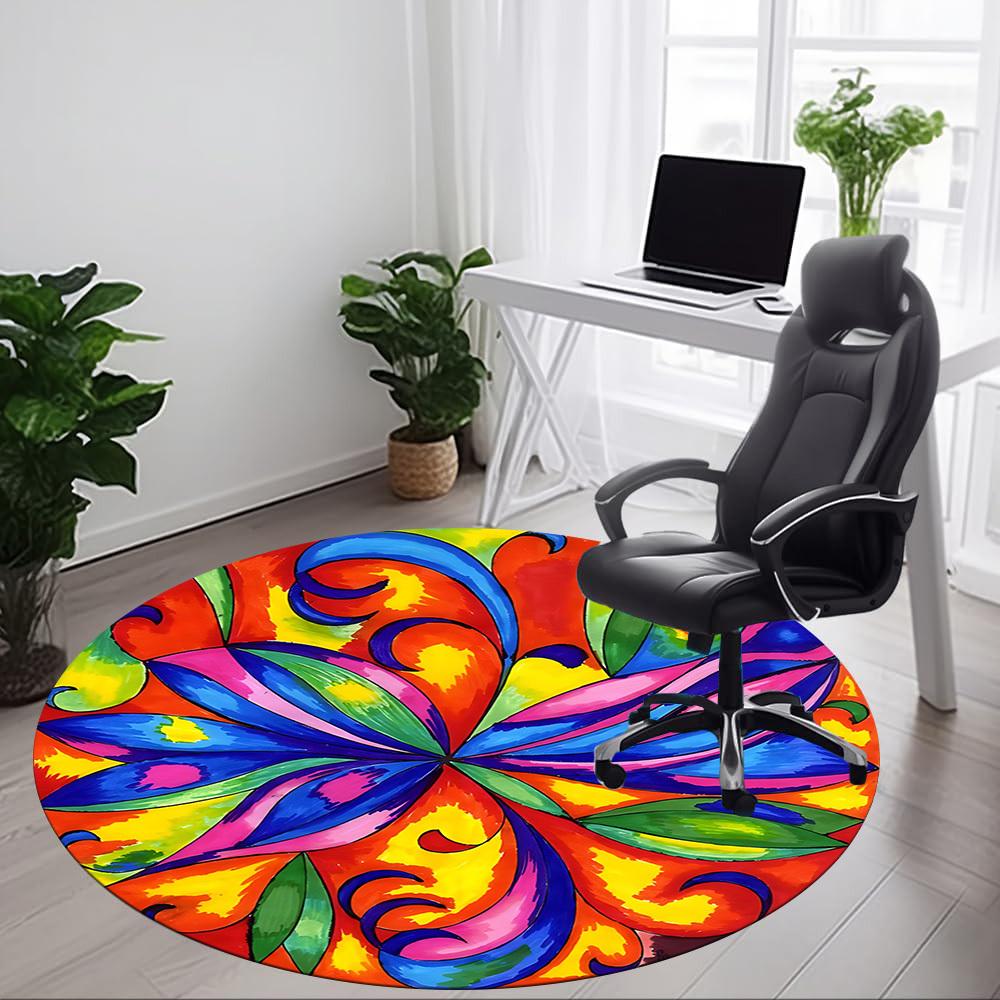 1pc Colorful Flower Mandala Chair Carpet for Office Non-Slip, Machine Washable Rug for Office - Holiday DecorMachine Made yy251029015