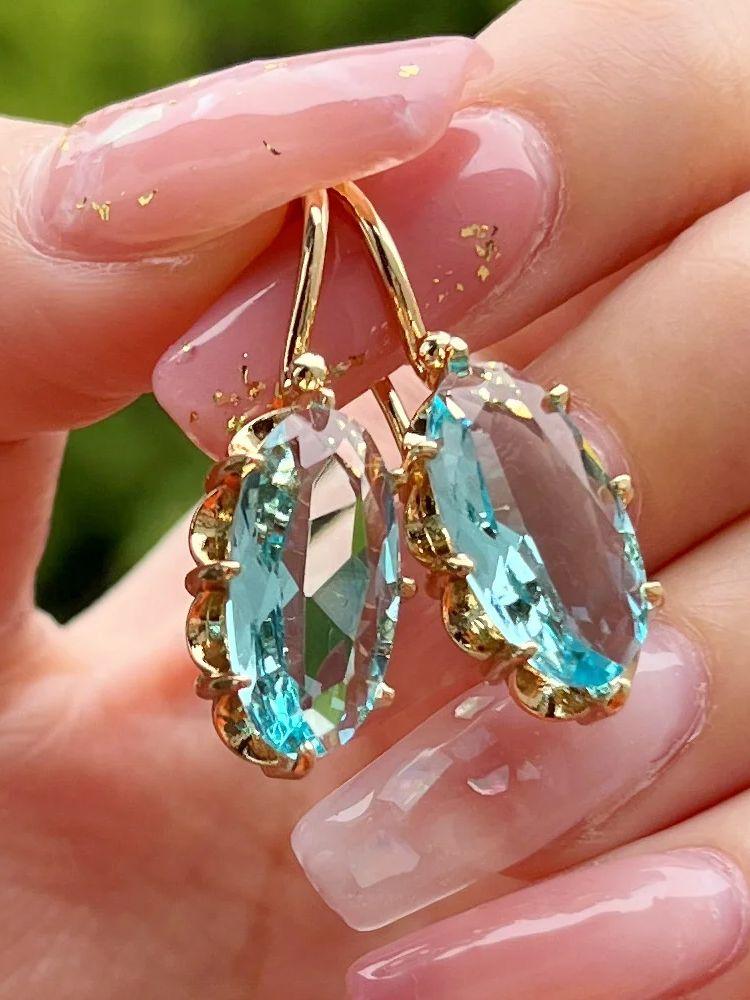 Boho Damen Kristall Rot Blau Hängeohrringe Silberfarbe Zirkonstein Klein Rund Hochzeit Für Frauen