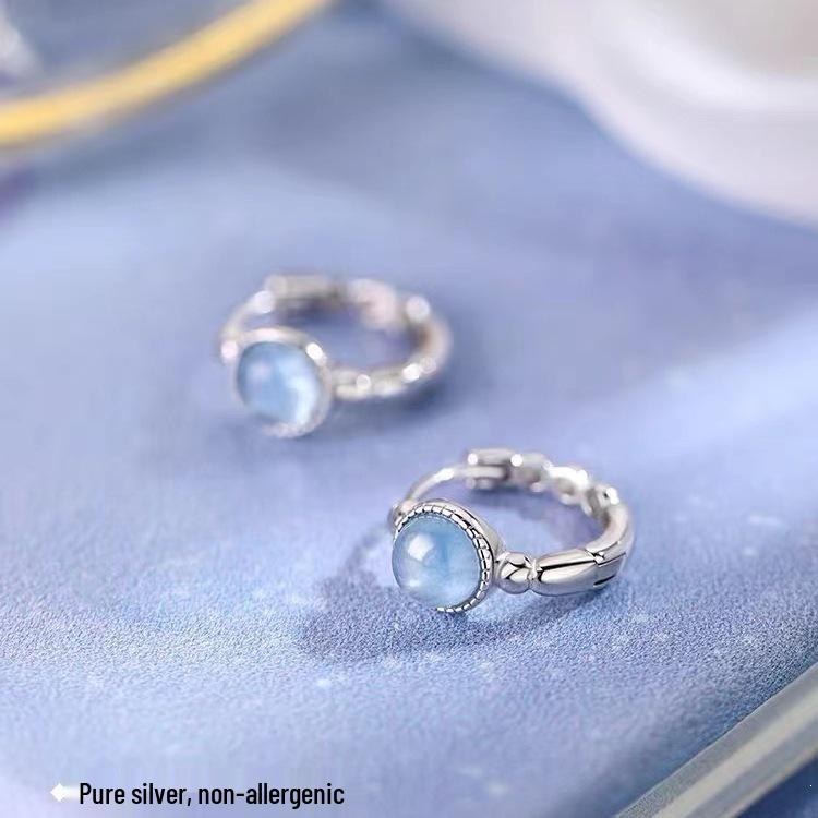 Sterling Silver Aquamarine Stud Earrings - High-End, Light Luxury 2024 Style for Women