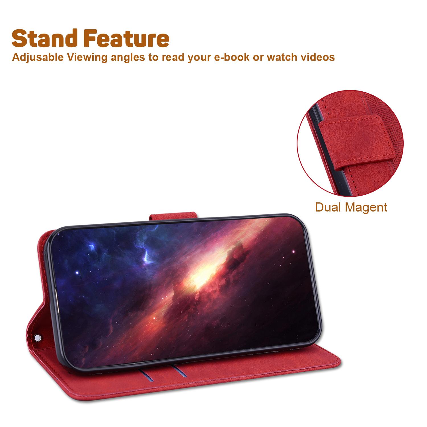 

For TECNO Spark 20 Pro Case Geometry Phone Leather Cover with Wallet Red
