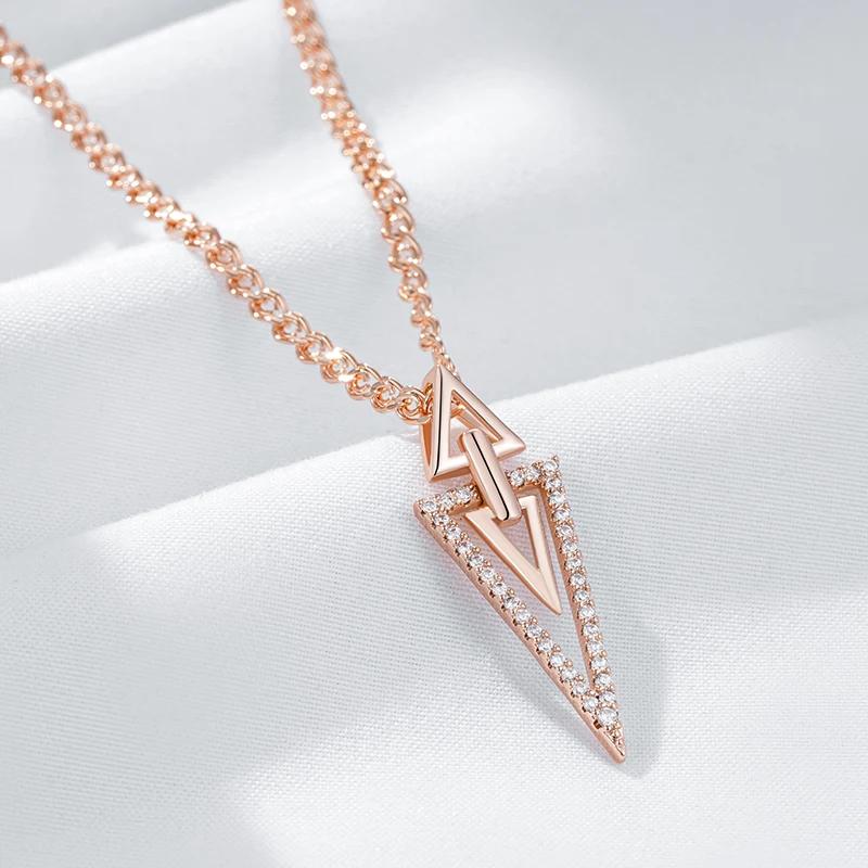 Full Zircon Triangle Geometric Golden Pendant Necklace for Women Luxury Costume Jewelry Fashion Necklace Accessories