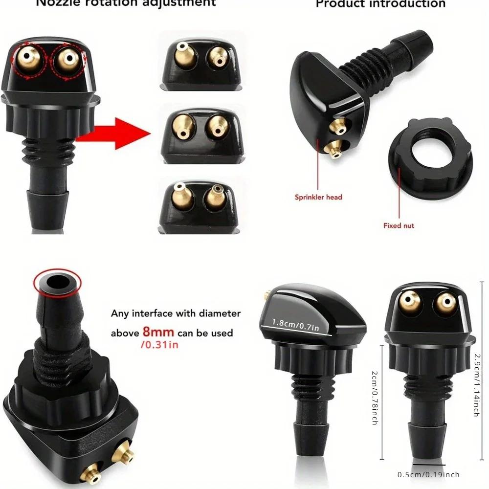 2Pcs/set Car Windshield Wiper Washer Spray Nozzle Fits Most Car Models Car Dual Holes Windshield Washer Nozzle Water Spray