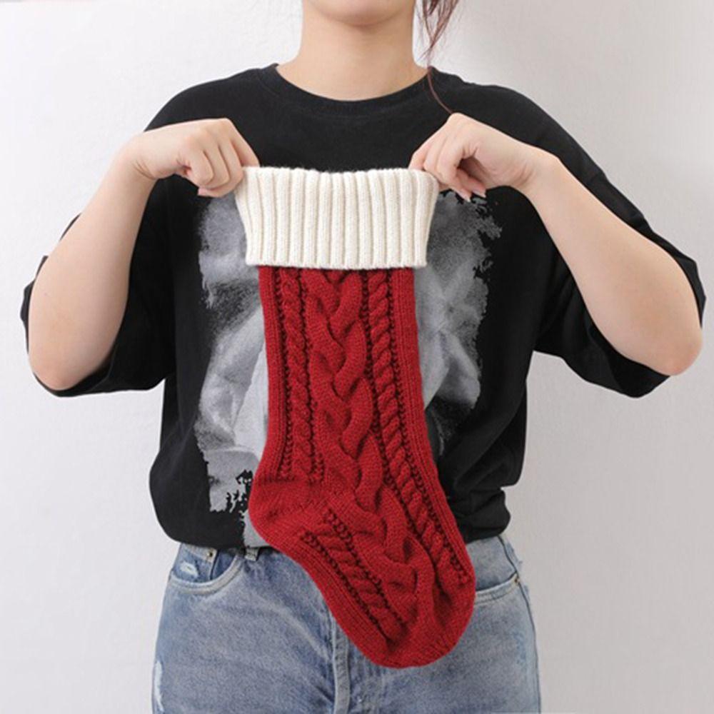 Santa Claus Christmas Stocking Sack Knitted Christmas Tree Decor Plus Christmas Gift Bag  Home