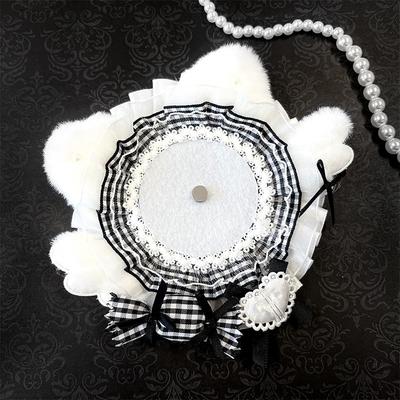 Flauschige Katzenohren-Süßigkeiten-Rosette [Ita-Rosette Ansteckbutton] Schwarz, 56mm, 57mm, 58mm [Gebraucht]