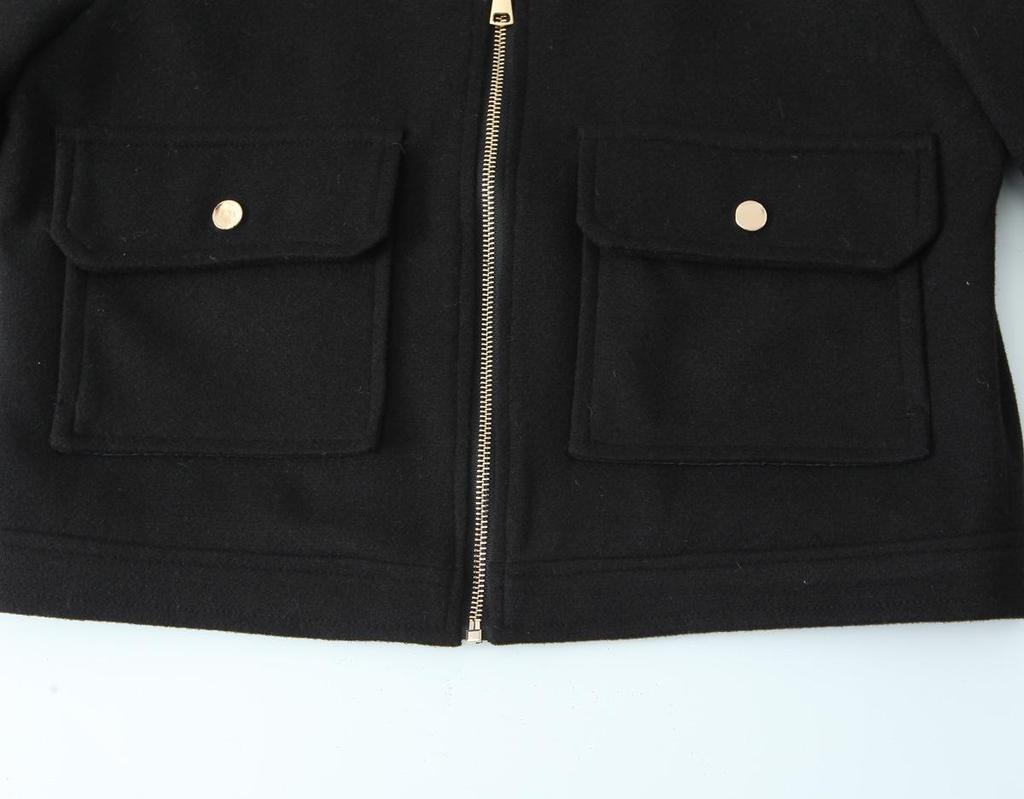 TAOP&ZA Early Spring Soft Jacket with Zipper Detail and Turn-Down Collar, Long Sleeve, Short Outerwear