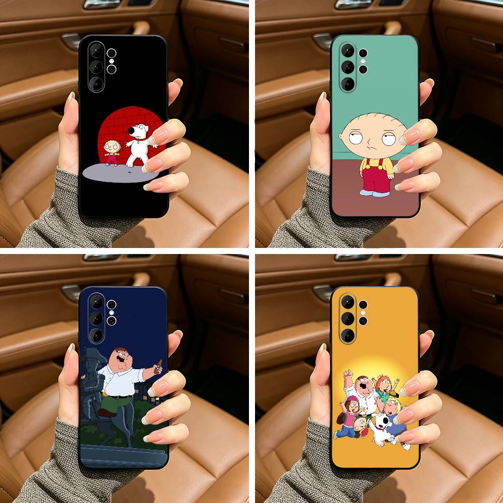 Family Cute G-Guys Phone Case For Samsung S25,S24,S21,S22,S23,S30,Ultra,S20,Plus,Fe,Lite,Black Soft Silicone
