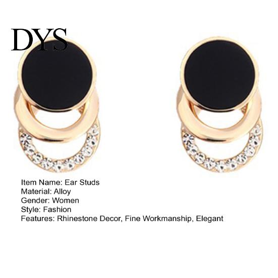 Earrings 1 Pair Ear Studs Multi-layer 3 Round Rings Black Circle Multilayer Gift Fashion Jewelry Sparkling Rhinestone Women for Daily Stud