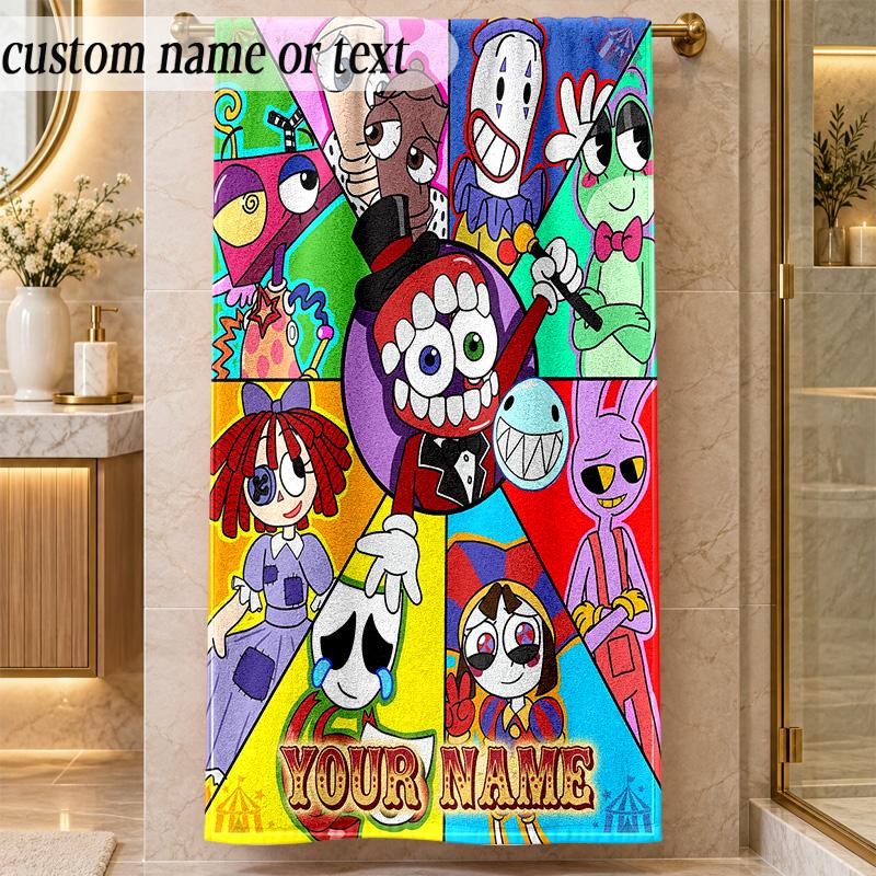 Beach TowelThe Amazing Digital Circus Custom Name Text Personalized Soft Towel for Beach Pool Indoor Home Decor Gift