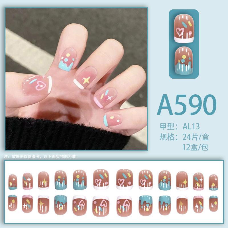 Winter fresh and simple pure lust style bride dance wear nails rainbow love rose fake nails