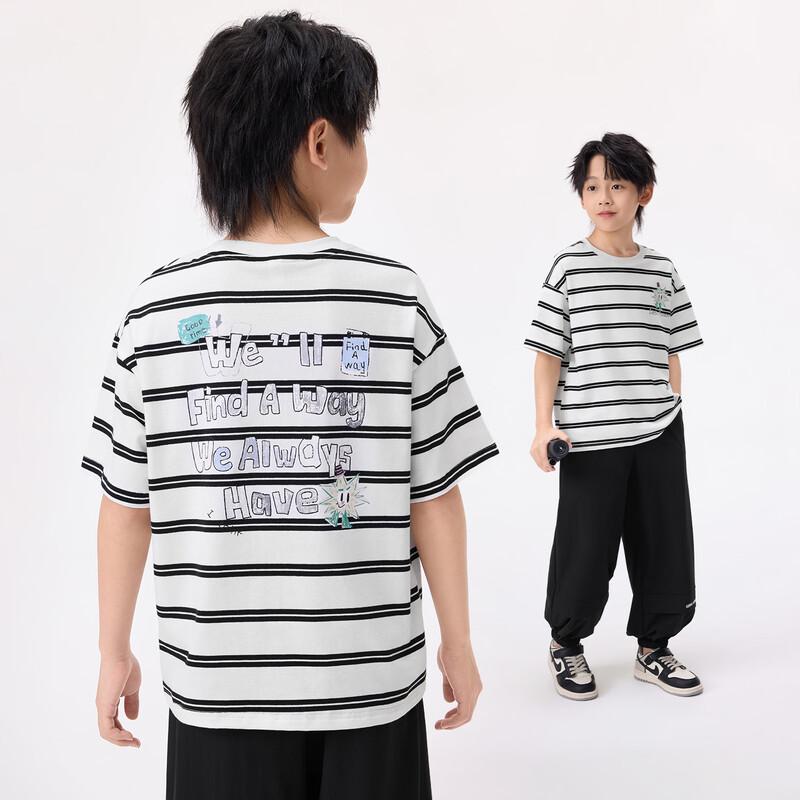 Xiaoyinman Boys  Striped Cartoon Print T-Shirt 140