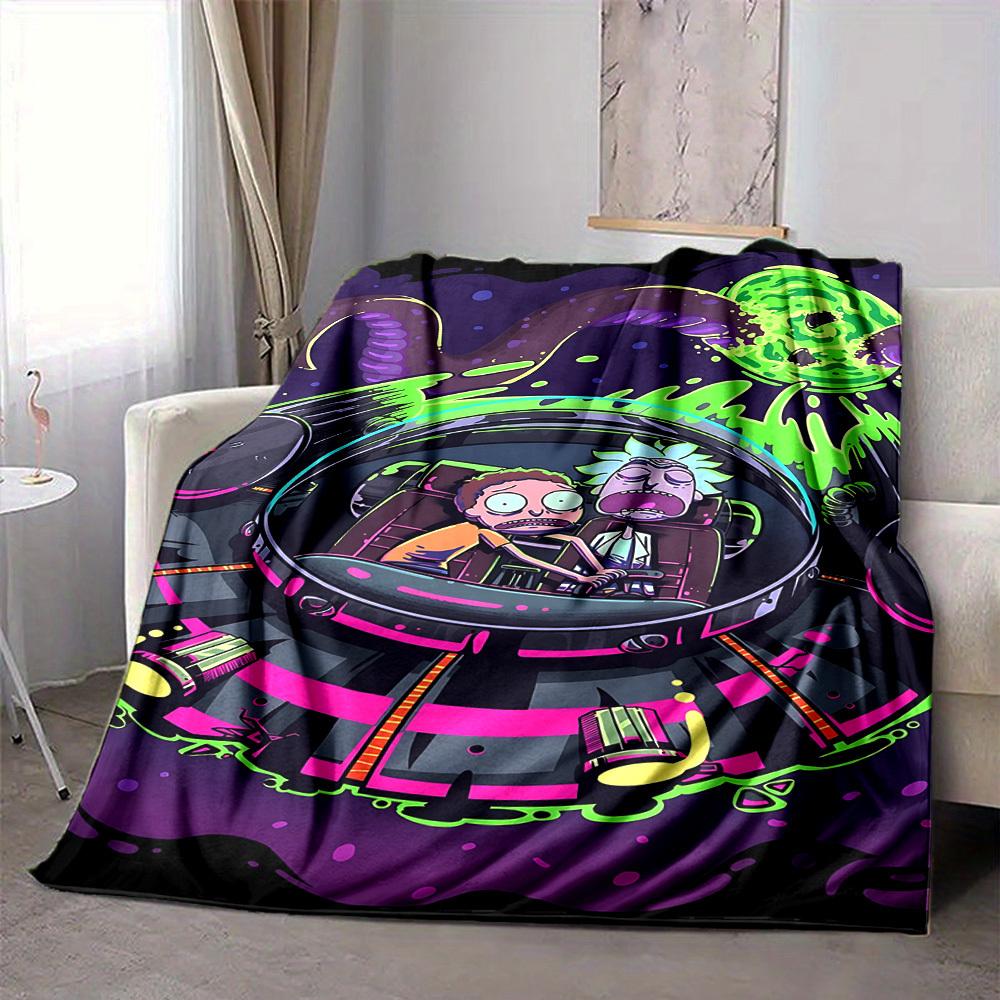 1 peça Cobertor Rick and Morty Leve Manta de Flanela Para Sofá, Cama, Viagem, Acampamento, Sala de Estar, Escritório, Sofá, Cadeira e Cama