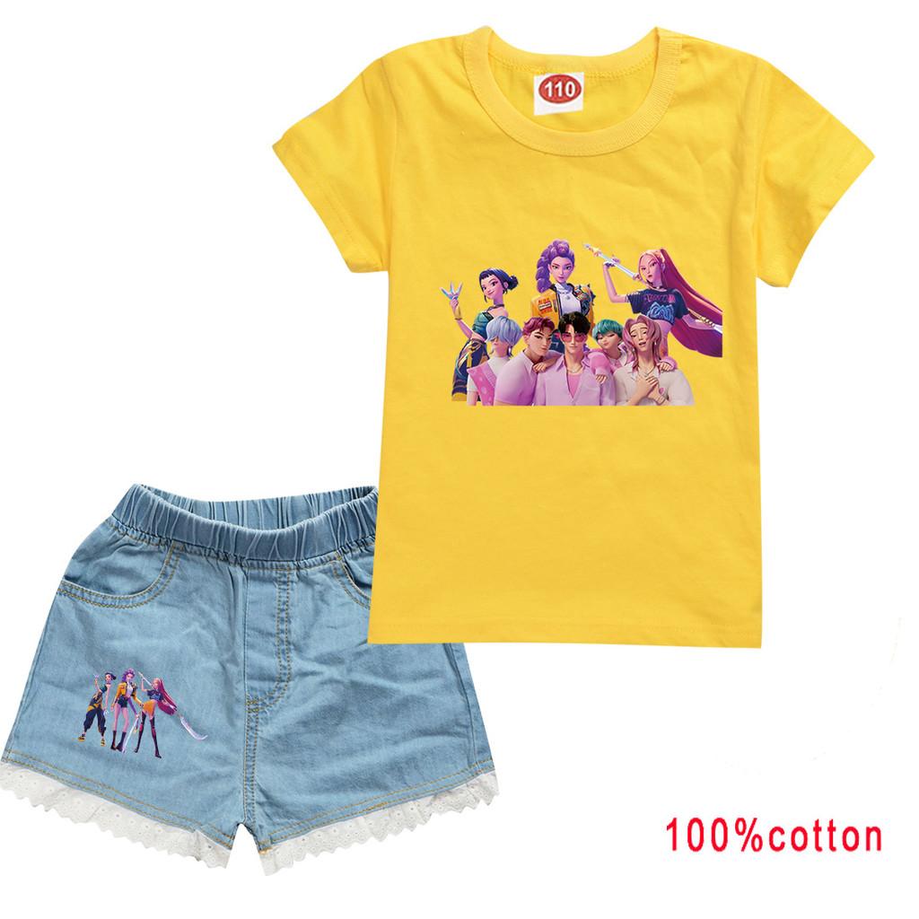 Kinder Mädchen Anime Cartoon Super Star Rumi Zoey Mira POP Sängerin Druck Baumwolle Kurzarm T-Shirt Jeans Shorts Kleidung Set